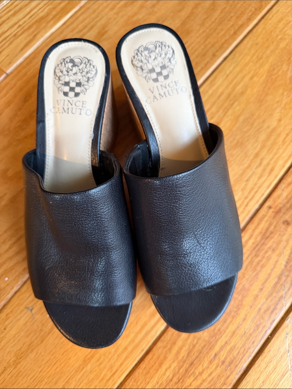 Vince Camuto Black Leather Slide Mules